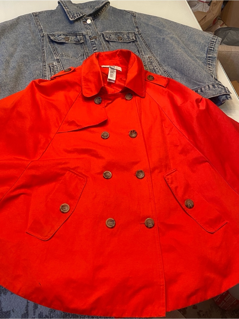 Modern Denim Poncho Jacket & Vintage XXI Trench Cape Coat Bundle (2-Piece)